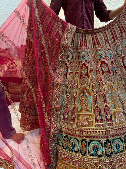 Astonishing red peacock bridal Lehenga