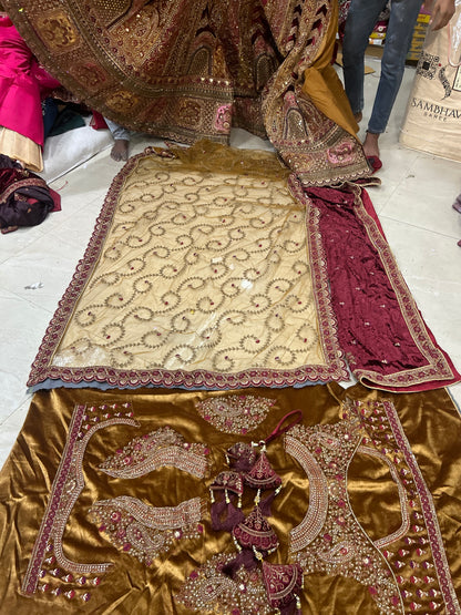 Marwari royal huge flare Double Dupatta mustard maroon Lehenga