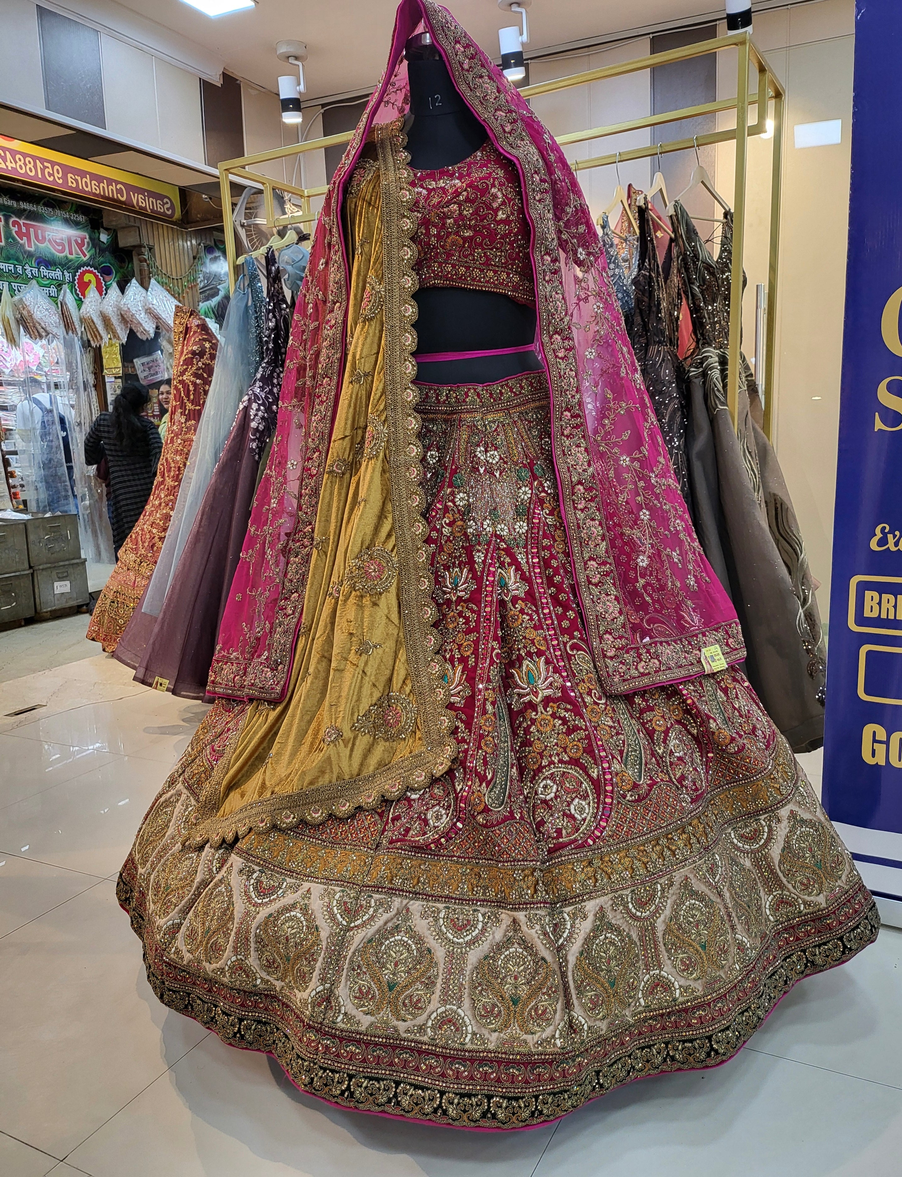 Bridal lehenga pink and golden best sale