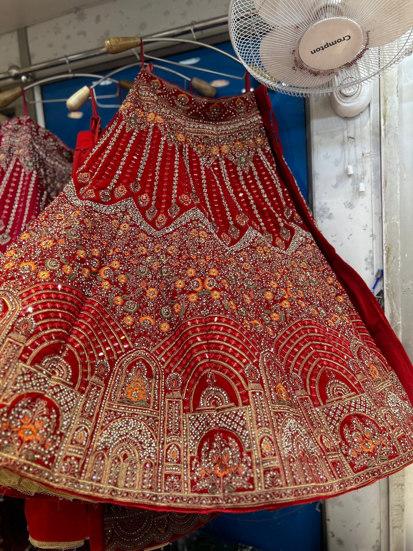 Designer Red Jhumka Bridal Lehenga