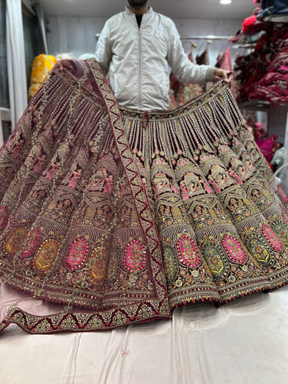 Something different maroon doli Barat ball bridal lehenga