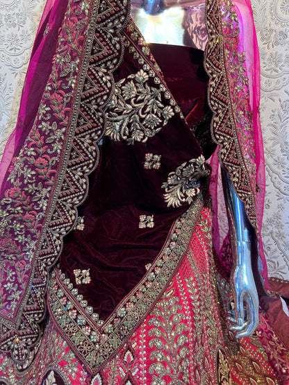 Good looking maroon handwork bridal lehenga