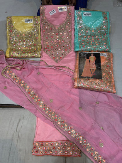 Fabulous pink unstitched salwar suit dress material(free size)