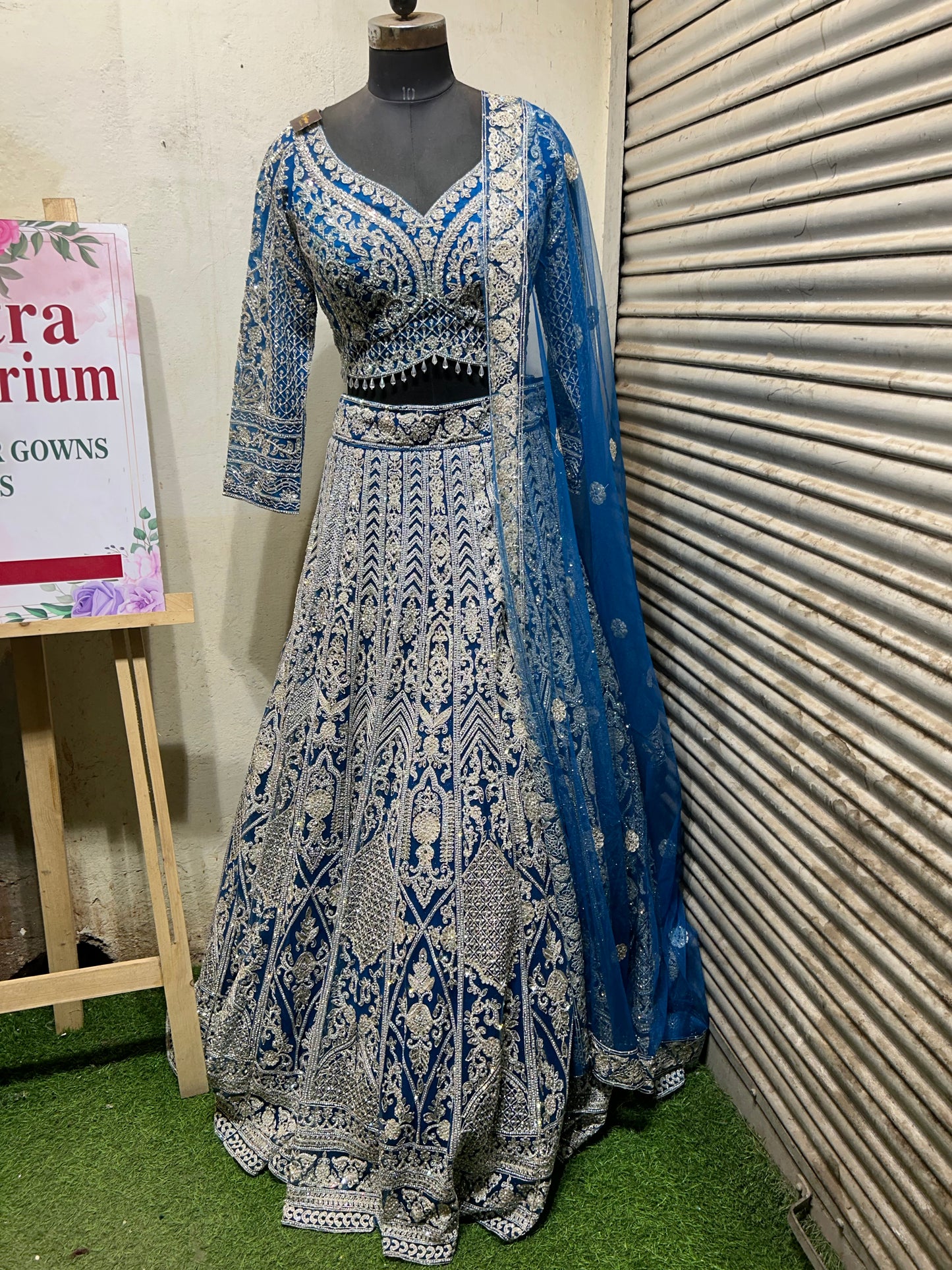 Ready to wear Blue crop top lehenga