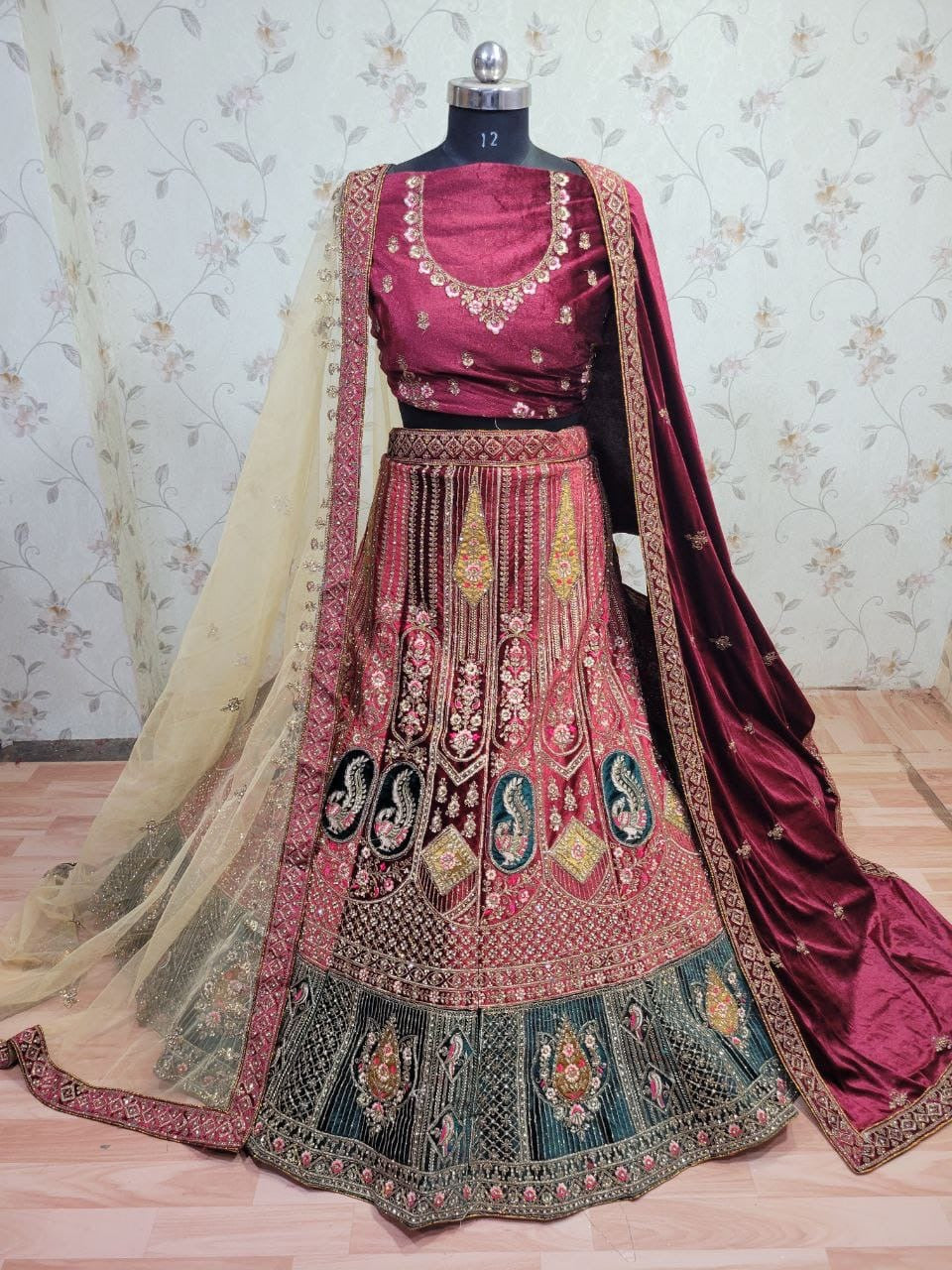 Amazing maroon double duptta bridal Lehenga