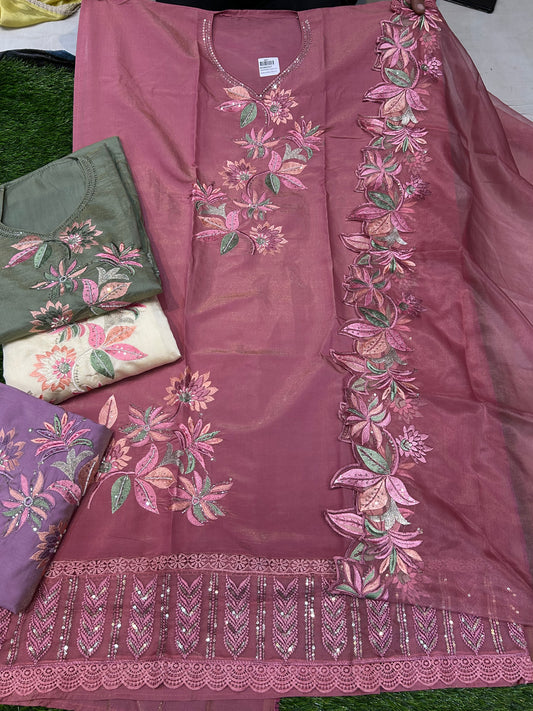 Glamorous pink unstitched salwar suit dress material(free size)