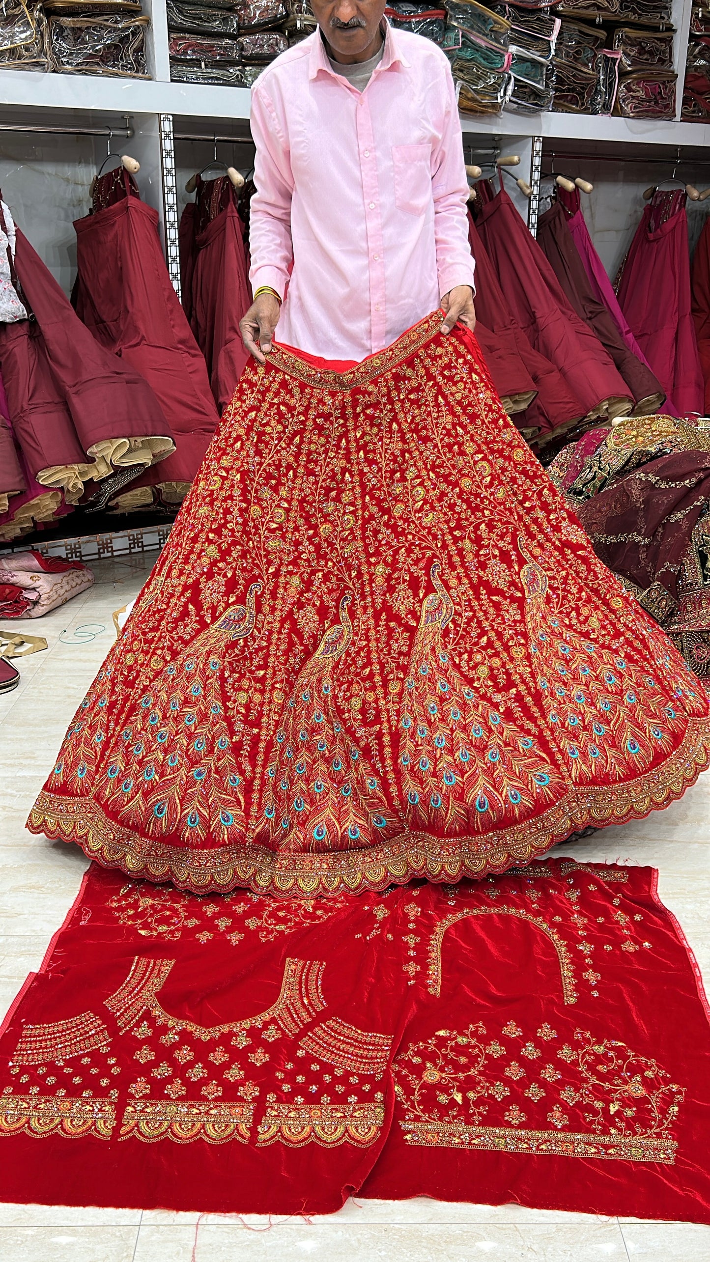 Wow red peacock bridal lehenga