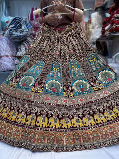 Beautiful peacock maroon bridal lehenga