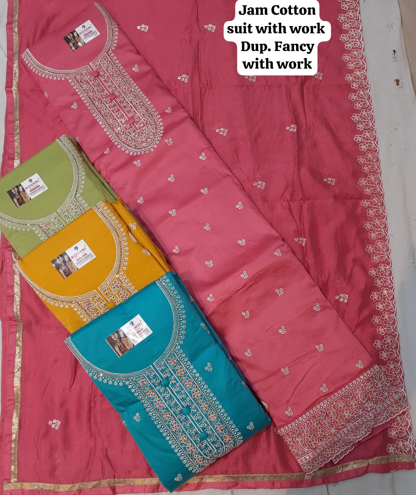 Beautiful pink jam cotton unstitched Salwar suits dress material (free size)