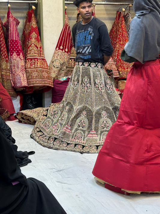 Lovely Peacock Pattern maroon bridal lehenga