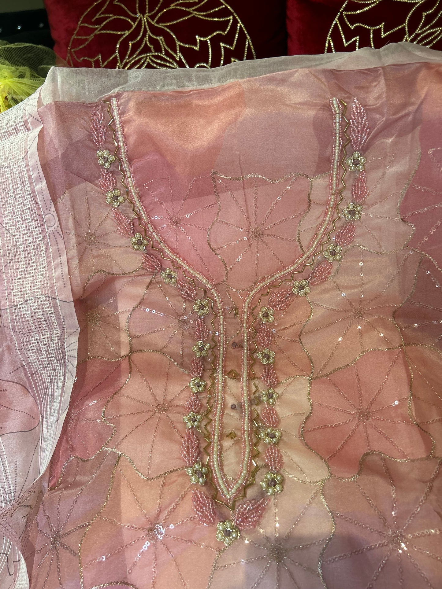 Astonishing baby pink Unstitched suit