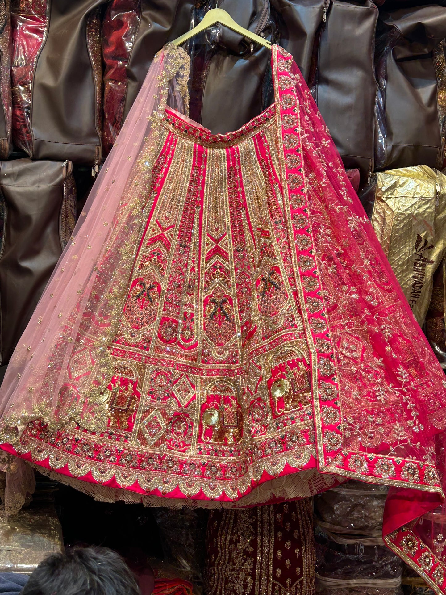 Beautiful Handwork Double Dupatta Pink lehenga