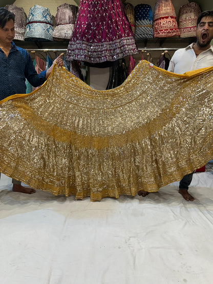 Haldi mehendi golden Lehenga