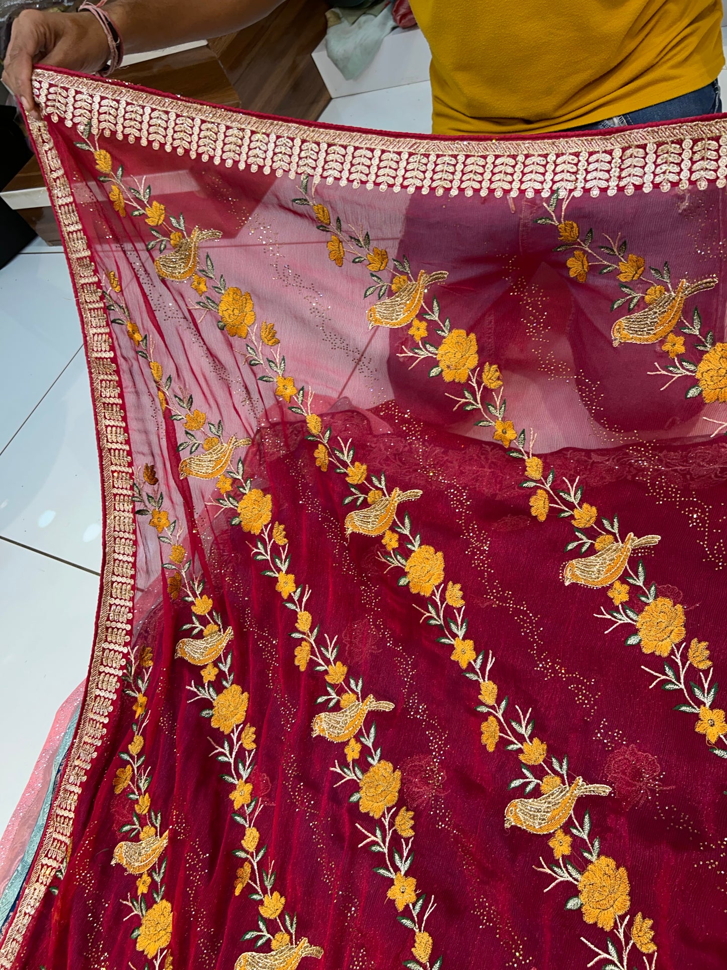 Attractive Red Rani pink saree