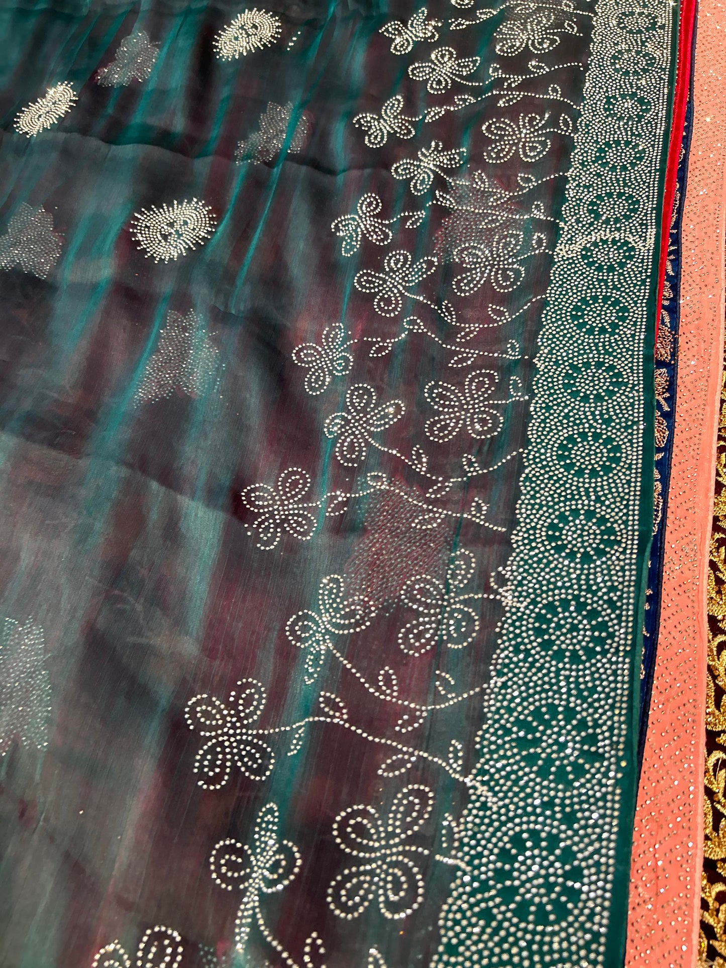 Engaging Aqua blue green saree