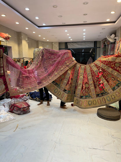 Lovely Marwari Red mustard Double Dupatta Lehenga