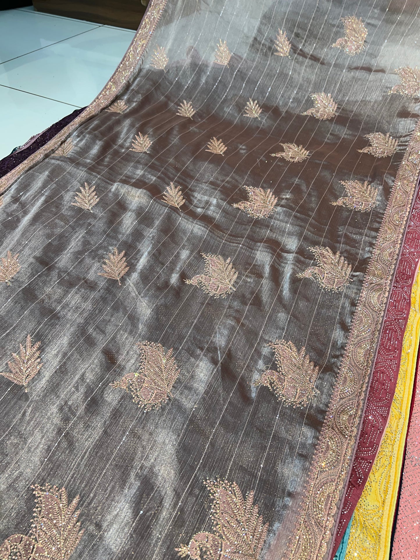 sparkling Peacock Silver Golden saree