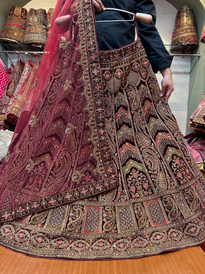 Beautiful maroon peacock bridal Lehenga