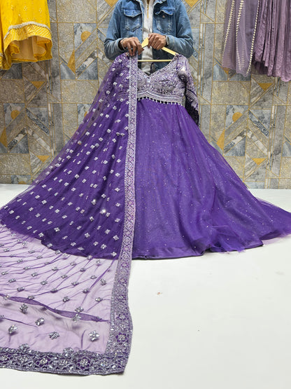 Good looking purple crop top lehenga