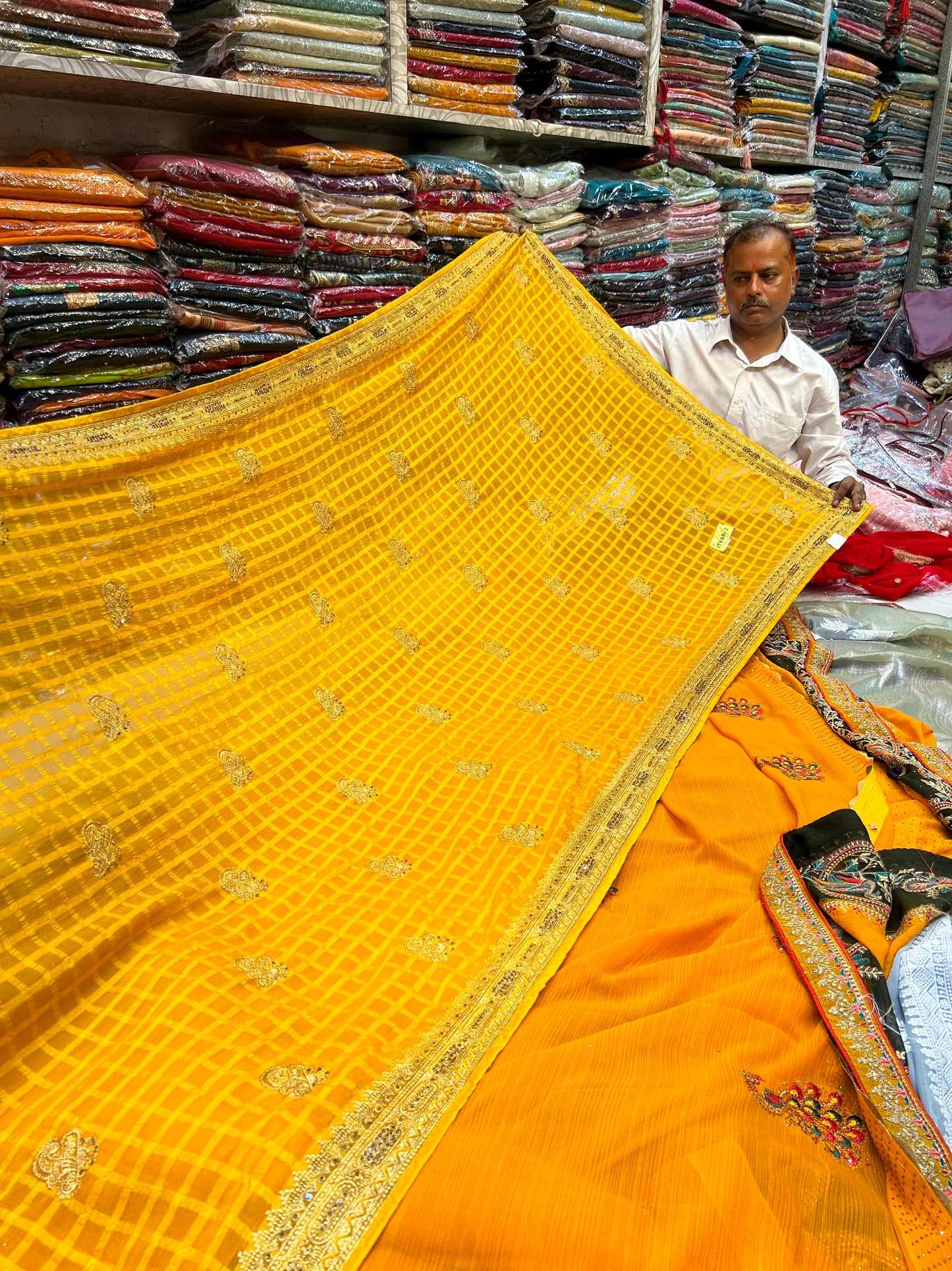 Yellow haldi mehendi heavy border saree