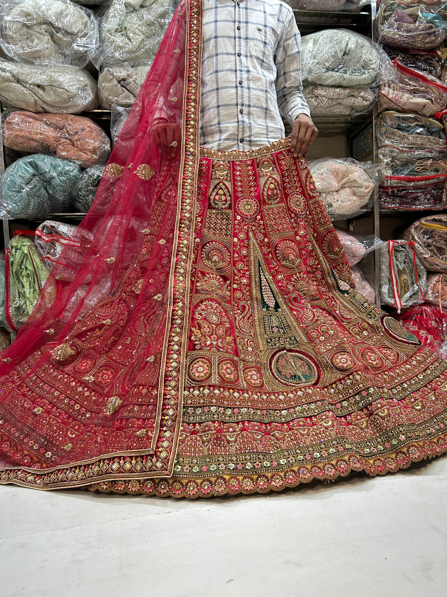 Eye catching heavy maroon bridal lehenga