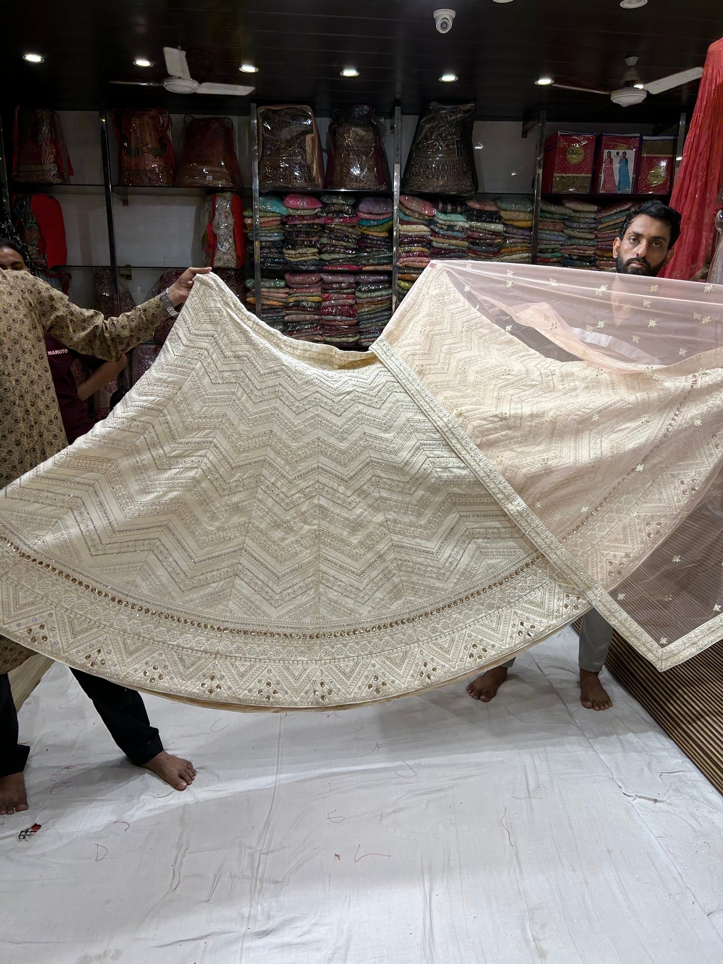 Awesome white Zig Zag Pattern Lehenga