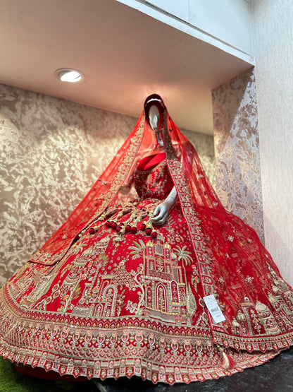 Eye catching red bridal lehenga