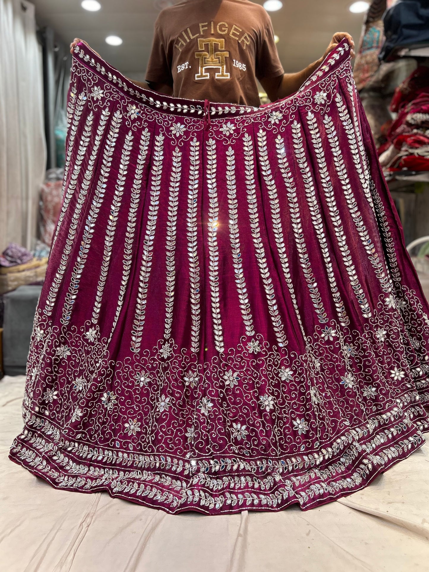 Delightful dark pink mirror work lehenga