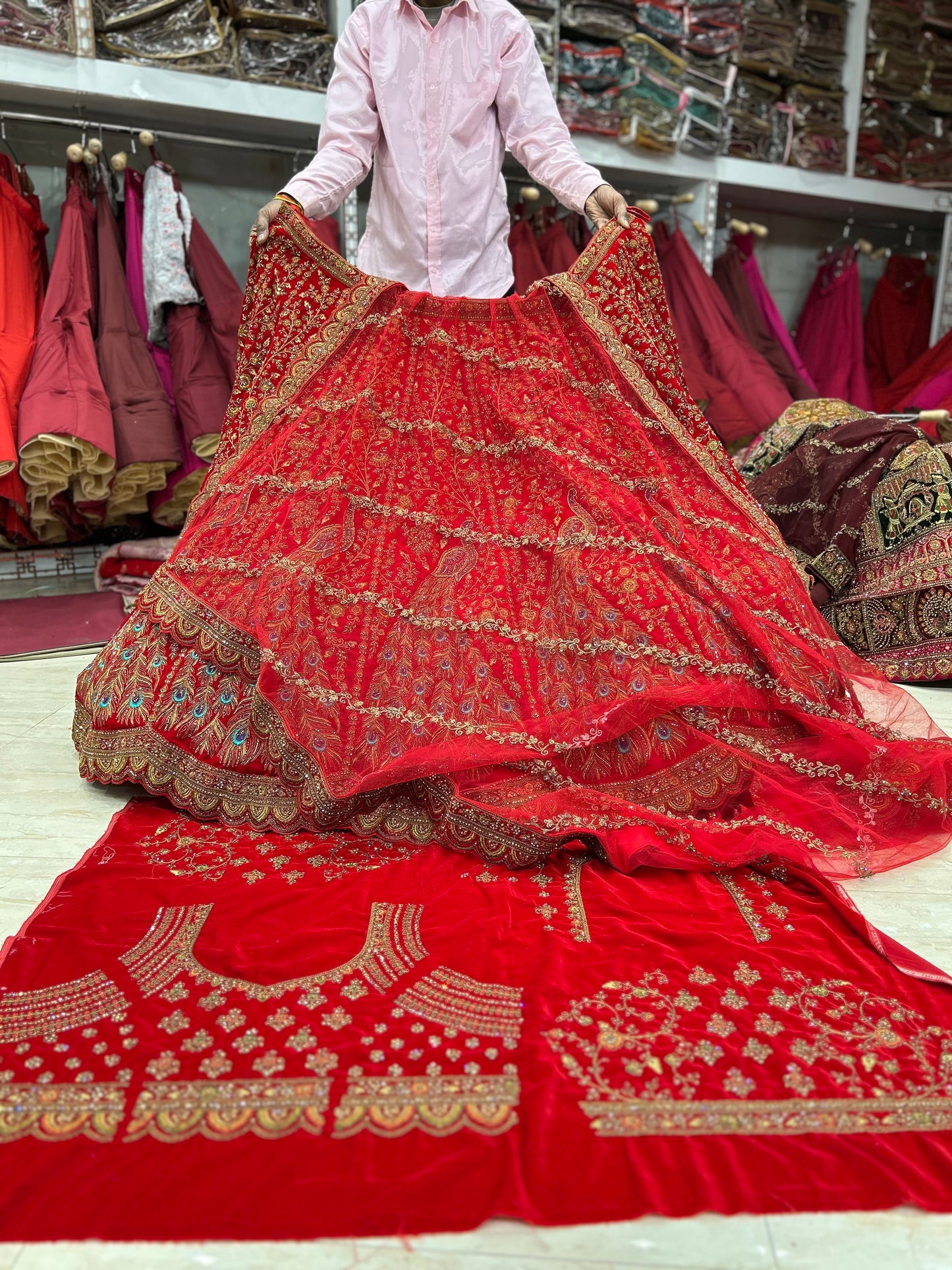 Wow red peacock bridal lehenga