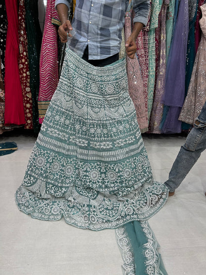 Something different light green Lehenga crop top dress