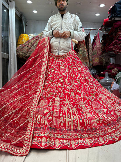 Latest Designer red rani bridal huge flare lehenga