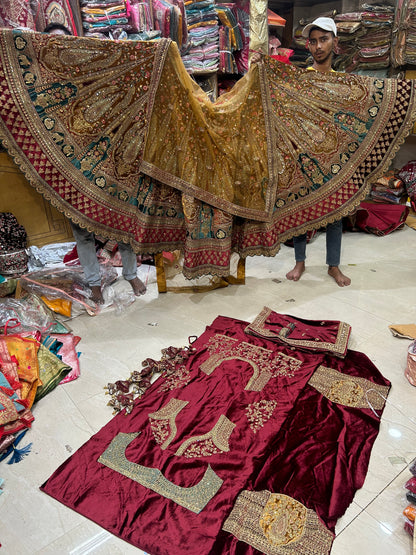 Mostaza Rajwada Doble Dupatta real enorme bengala Lehenga