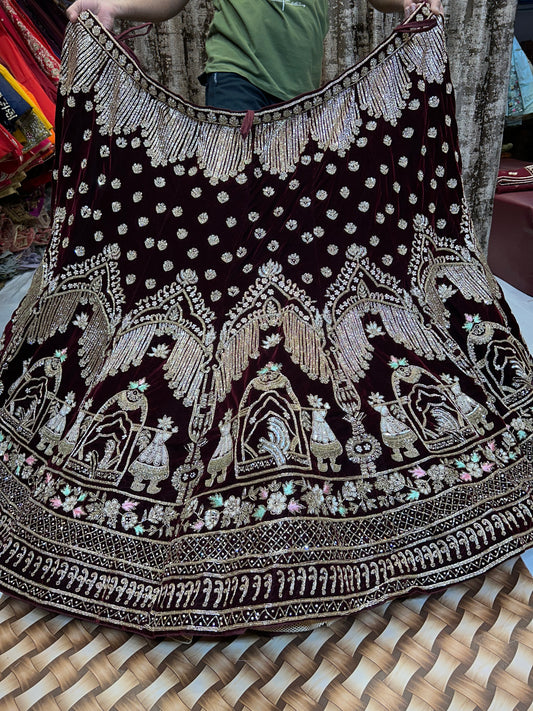 Extraordinary maroon Doli Barat Handwork Lehenga