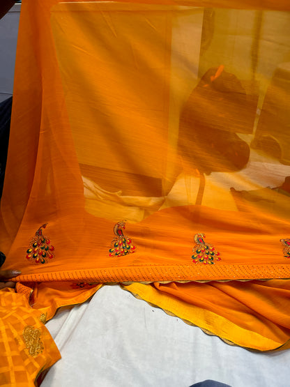 Yellow haldi booty mehendi saree