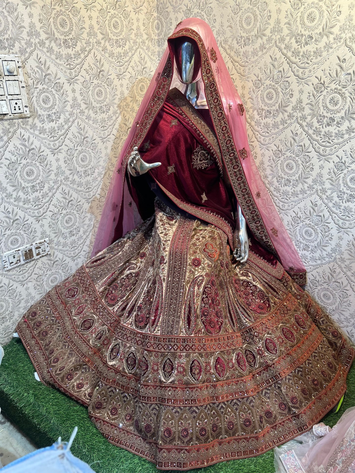 Maroon red bridal Lehenga