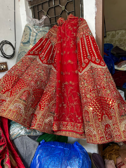 Designer Ball lehenga Red Jhumka