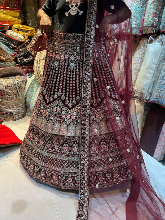 Girlish maroon bridal Lehenga