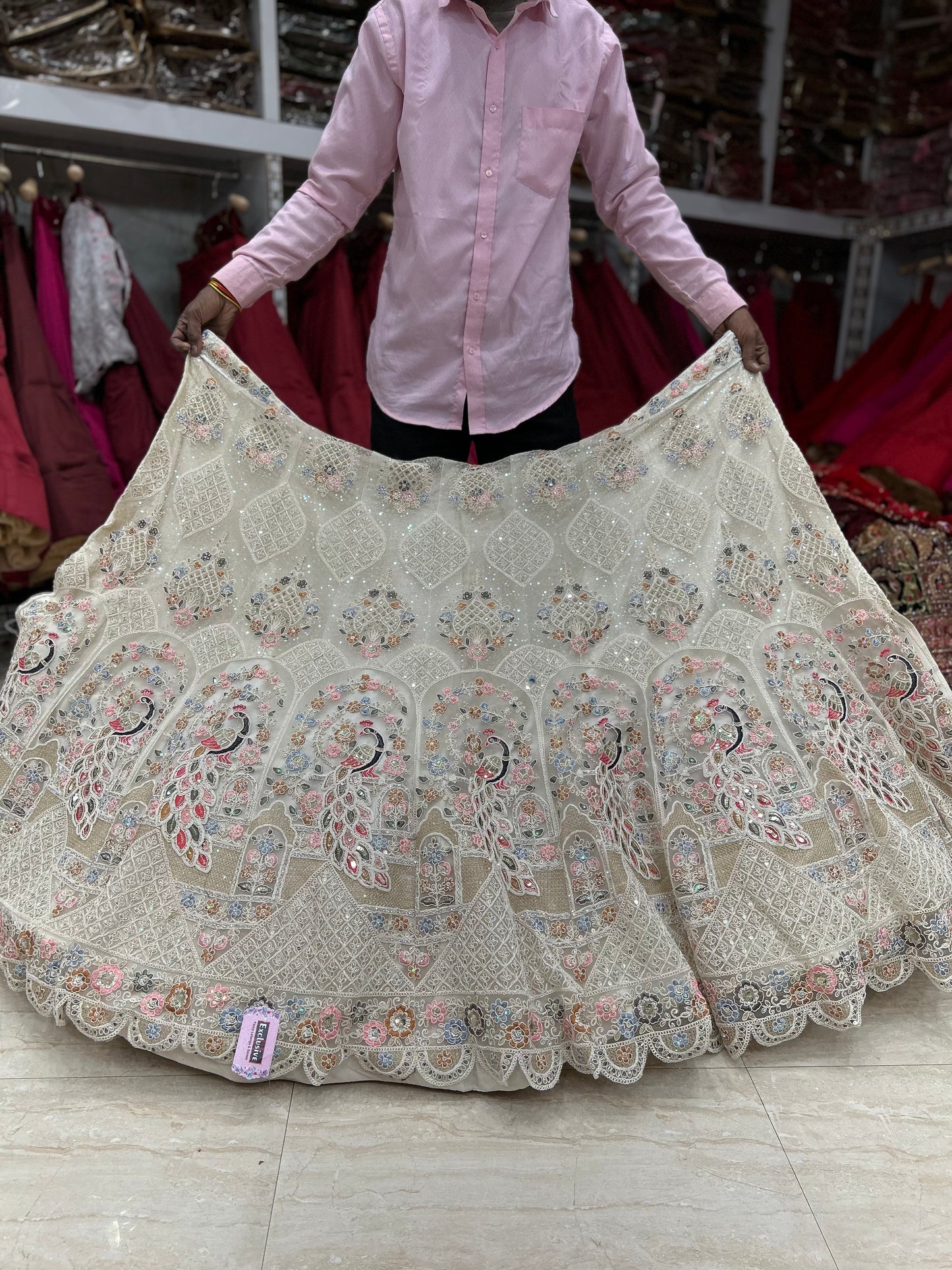 Elegant white peacock lehenga