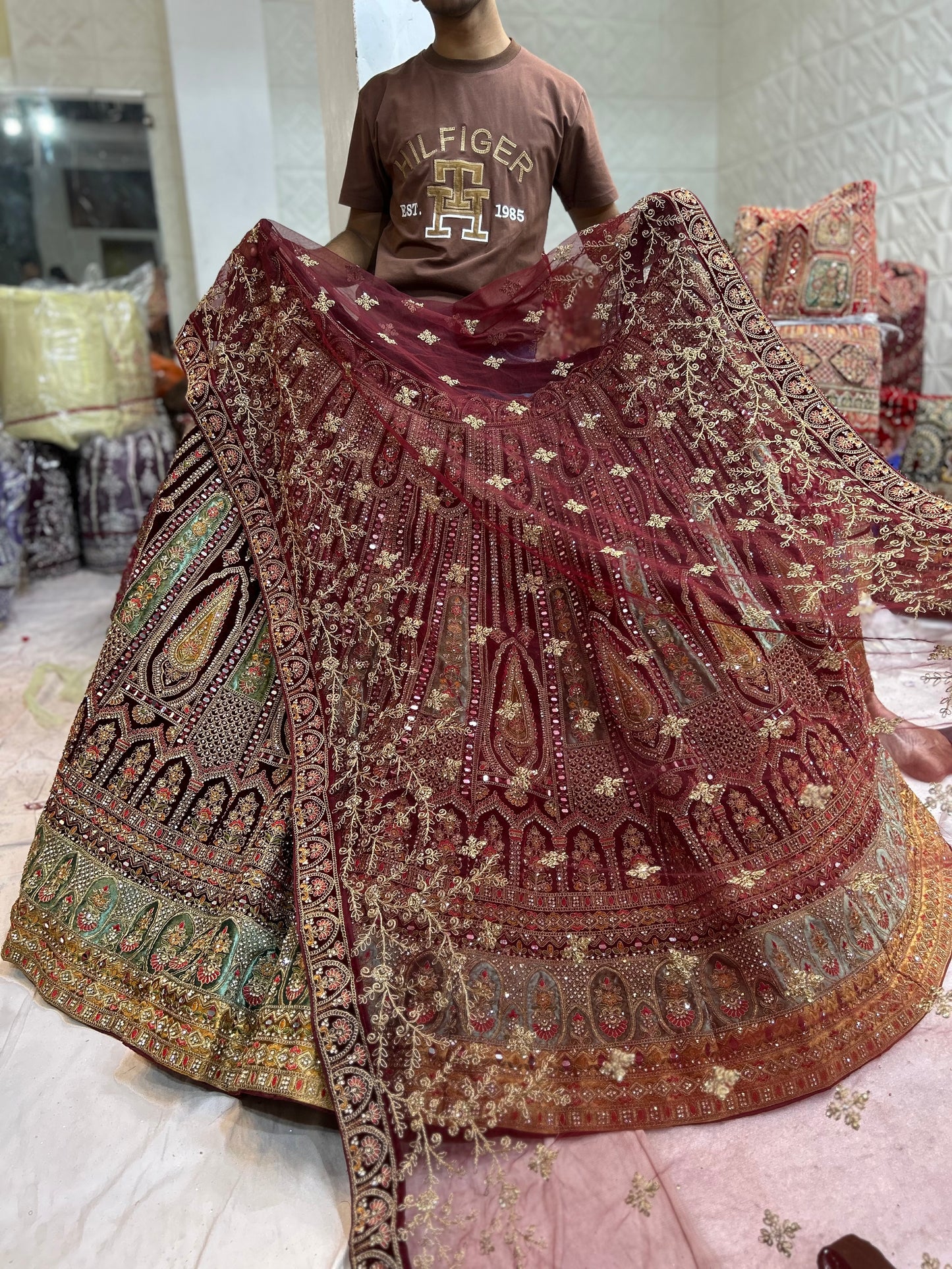 Fair maroon bridal lehenga