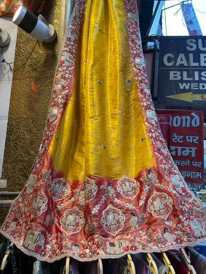 Yellow haldi Heavy Border Bandhani print saree