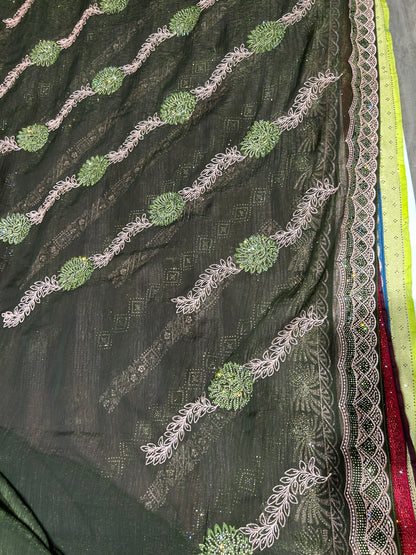 Amazing Bottle Green saree