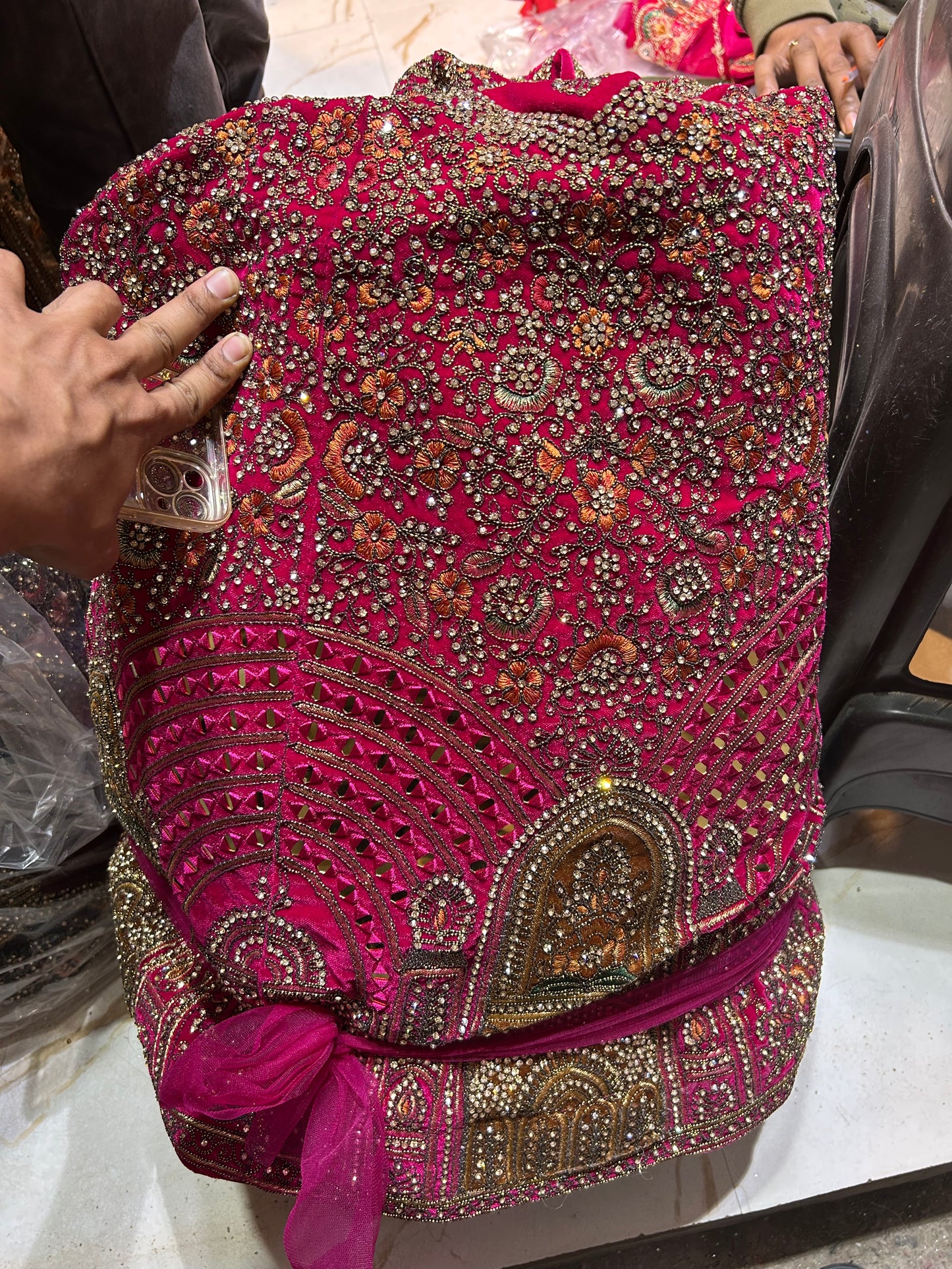 Tremendous pink jhumka bridal lehenga