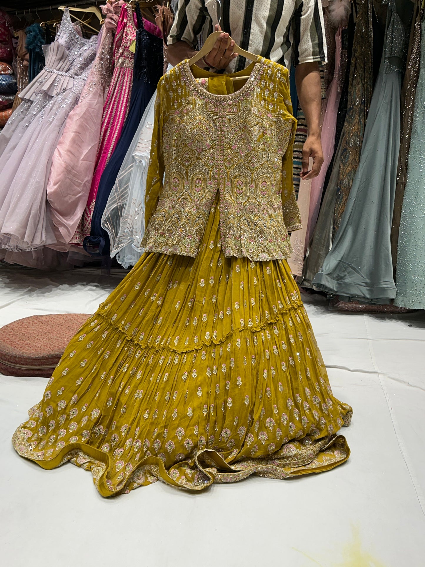 Haldi mehendi Peplum yellow crop top lehenga