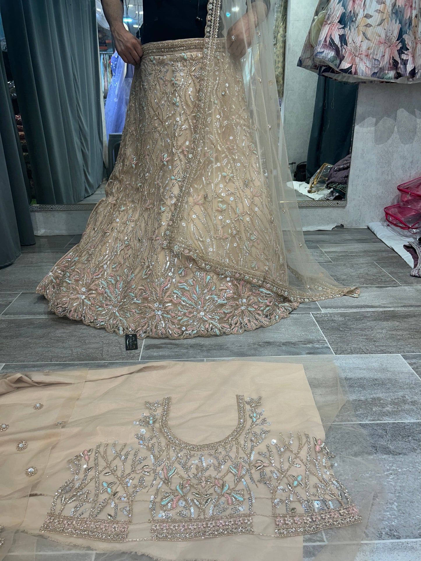 Beautiful cream Skin color yellow lehenga