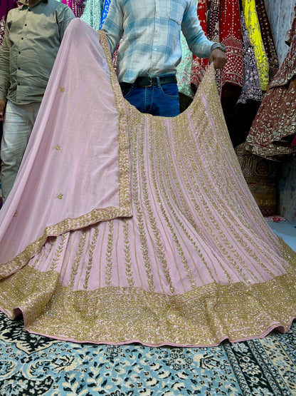 Eye catching baby pink  handwork lehenga