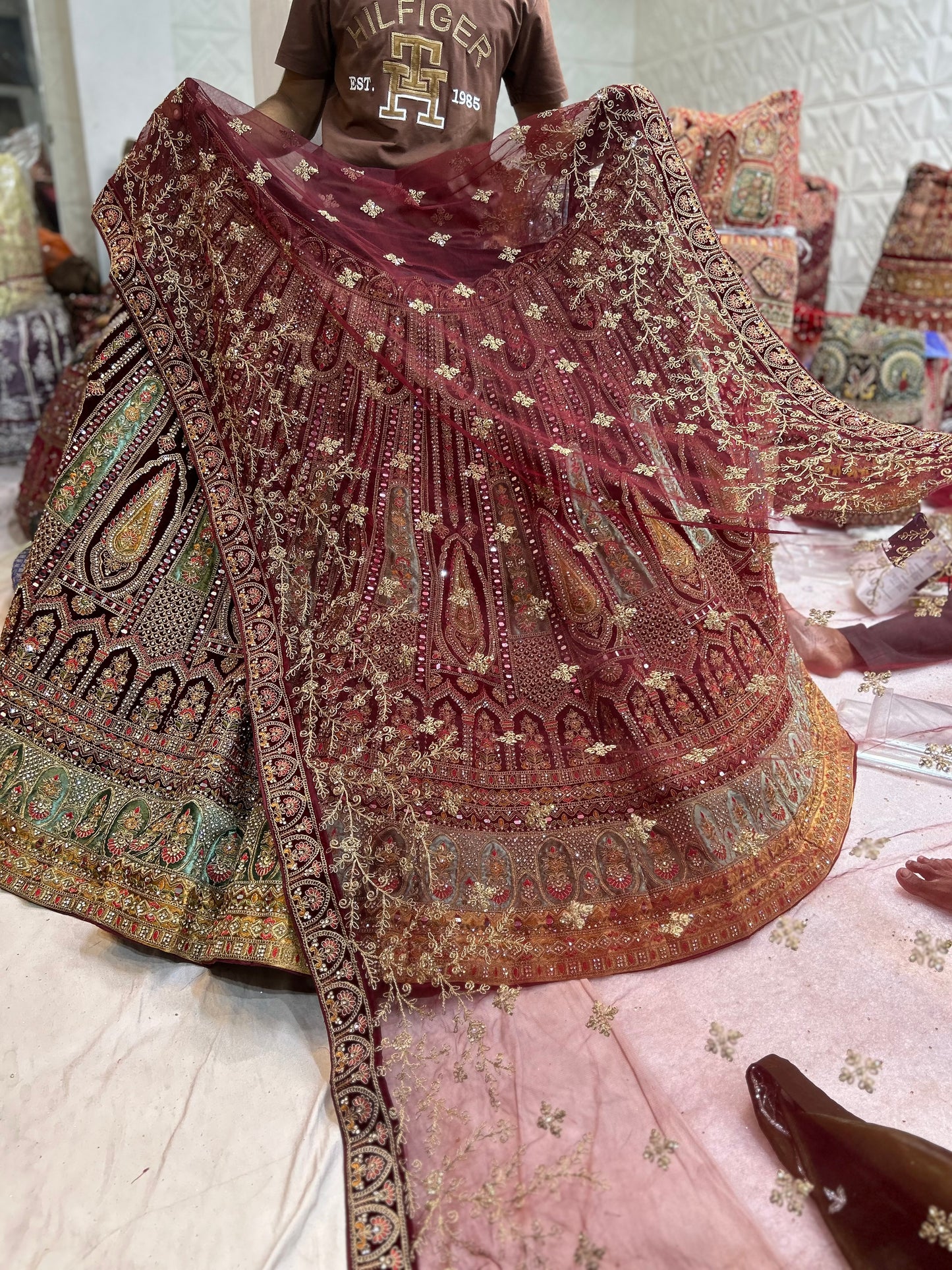 Fair maroon bridal lehenga