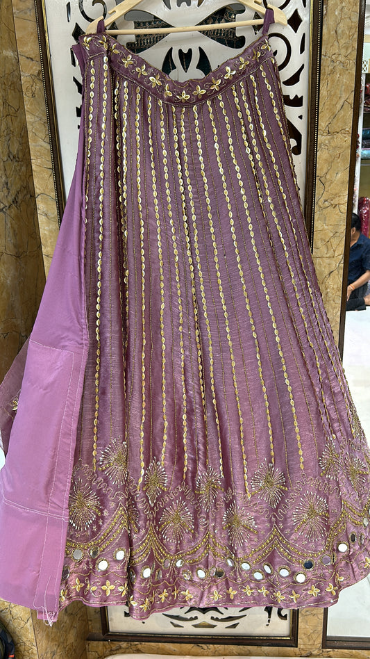 Pink onion Saturn mirror Lehenga