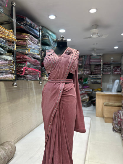 Amazing peach pink drape ready to wear saree