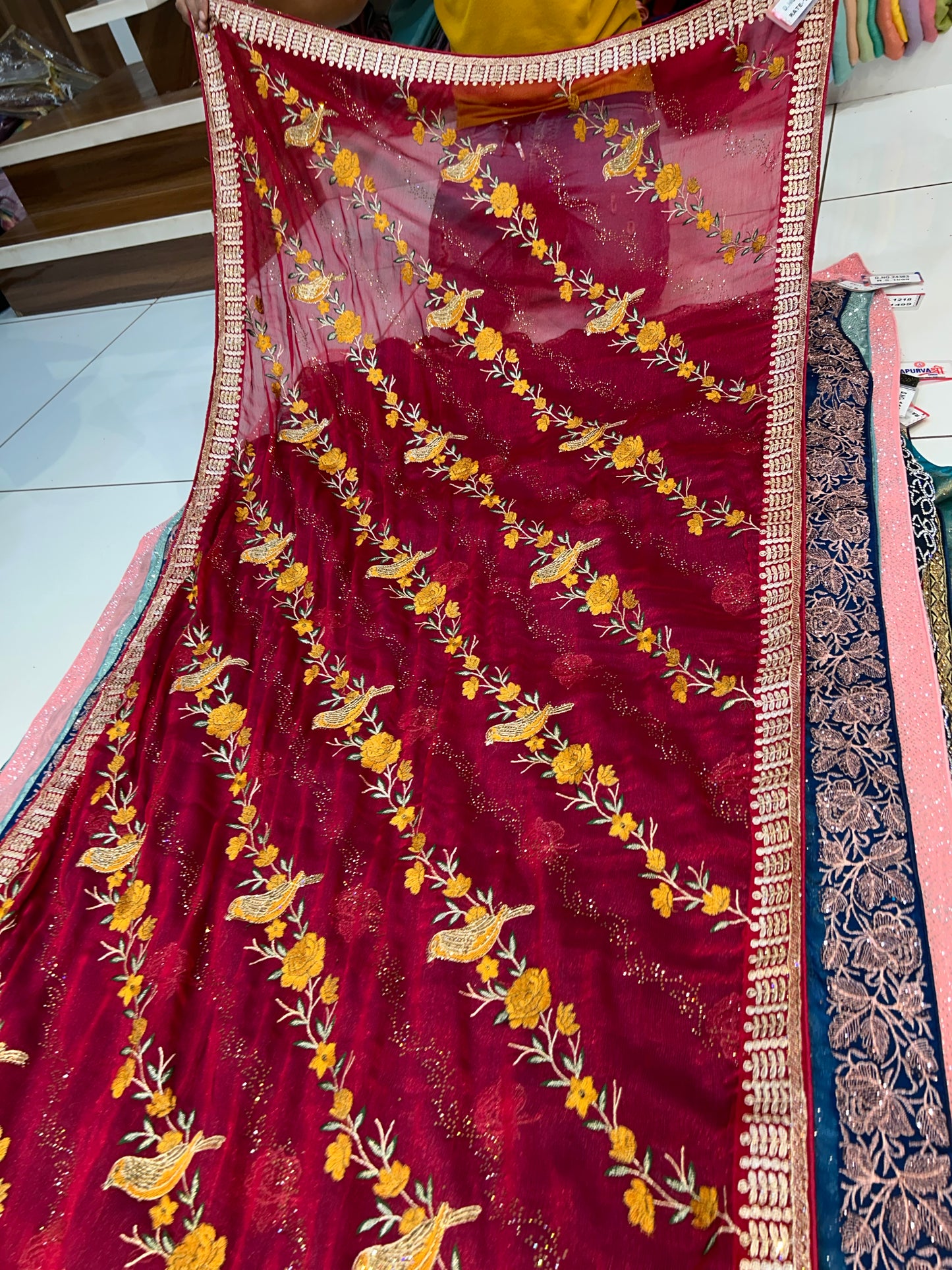 Attractive Red Rani pink saree