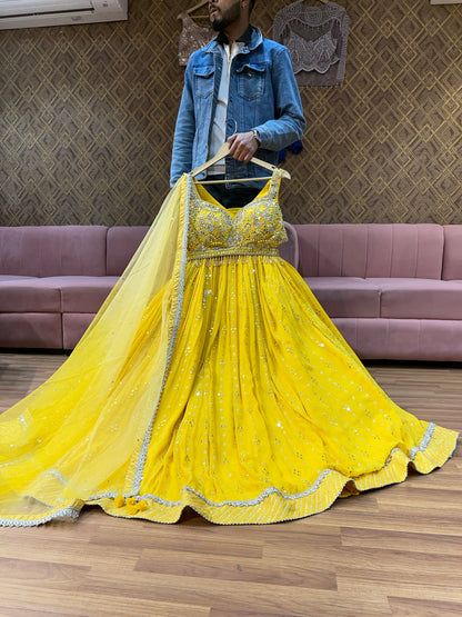 Lovely yellow haldi mehendi crop top lehenga